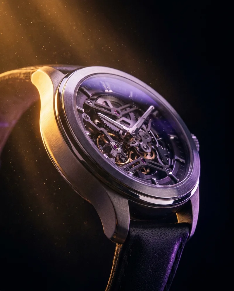 Close-up of a luxury watch in macro detail — product film still